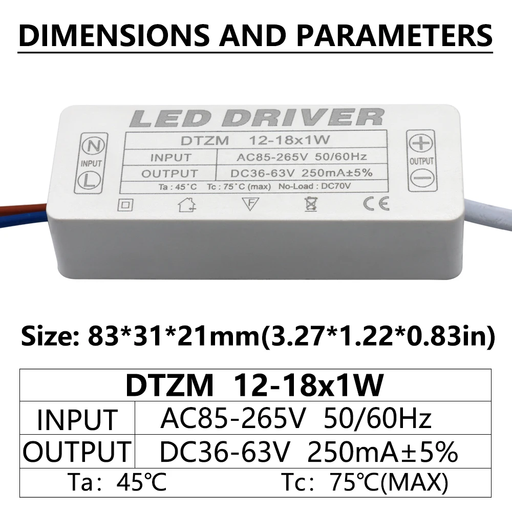 250mA LED Driver 1-3W 3-5W 4-7W 8-12W 12-18W 18-25W 25-36W LED Power Supply Unit Lighting Transformers DC For LED Lights DIY