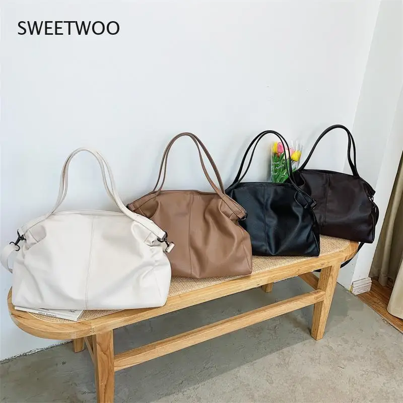 Big Black Shoulder Bags for Women Large Hobo Shopper Bag Solid Color Quality Soft Leather Crossbody Handbag Lady Travel Tote Bag