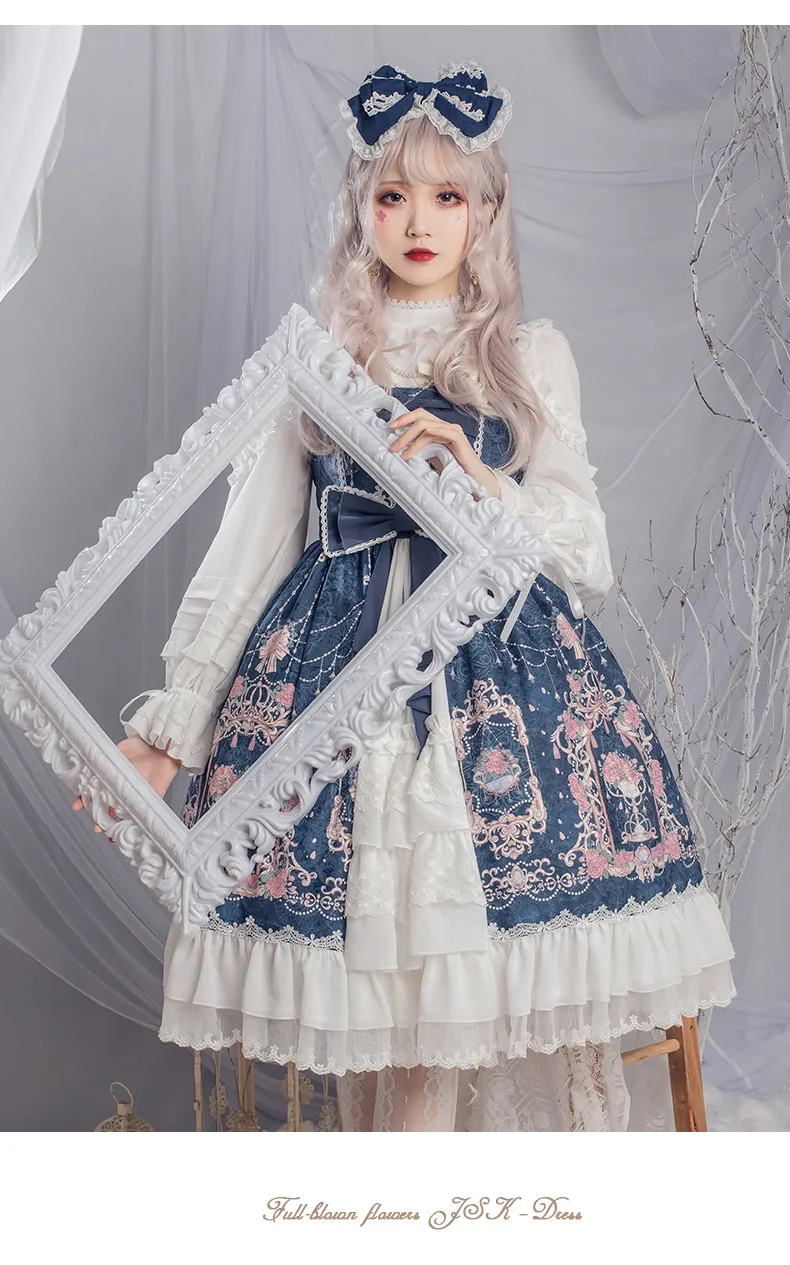 Vintage elegante süße lolita kleid spitze bowknot hohe taille druck strickjacke viktorianischen kleid kawaii mädchen gothic lolita jsk loli