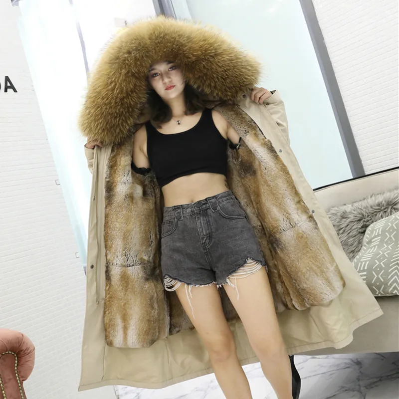 2023 new Waterproof Real Rabbit Fur Liner Raccoon Fur Collar Hooded Thick Warm Real Fur Jacket Women Parka  Real Fur Coat