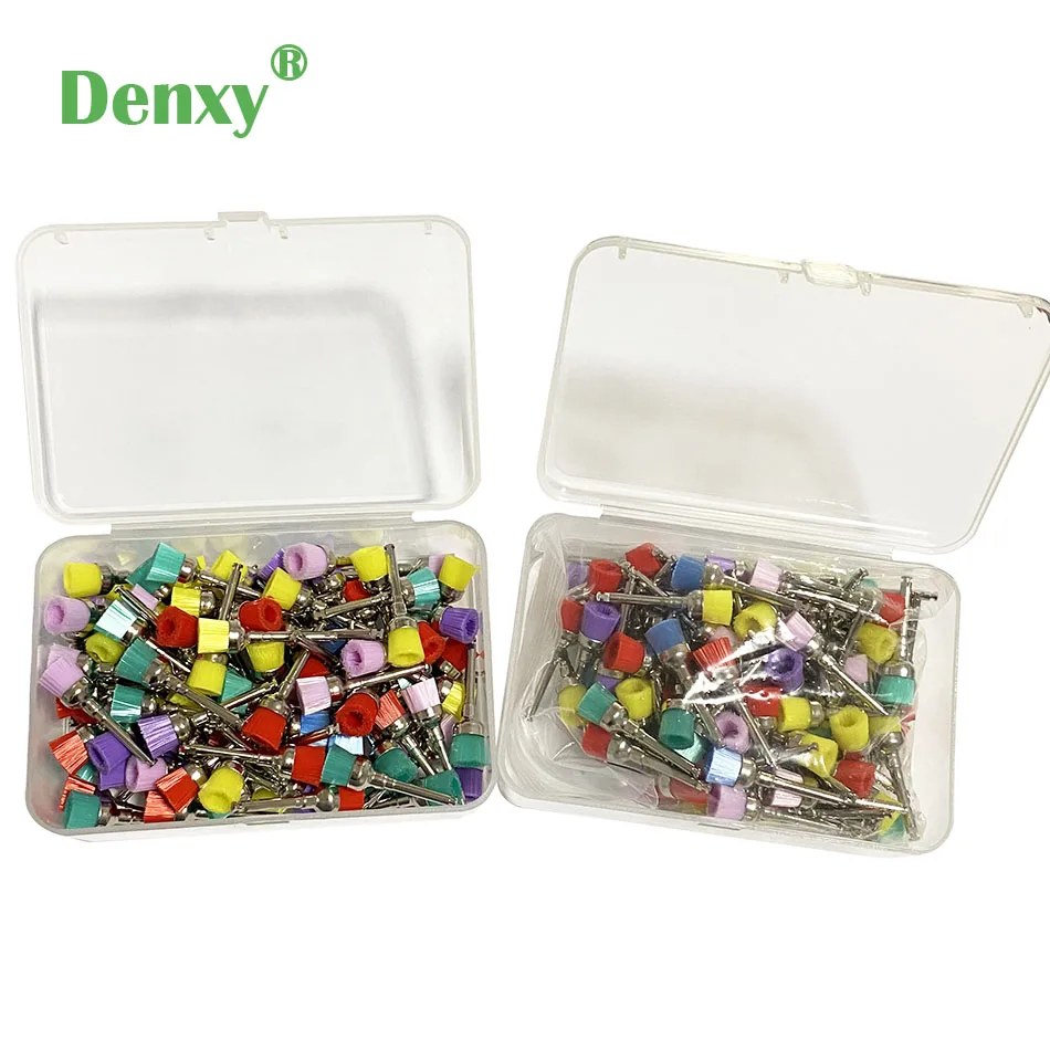 Denxy 100pcs Dental Nylon Polishing Brushes Bowl Shape Dental Prophy Brush for Bending Machine colorful high quality