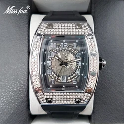 MISSFOX Men's Iced Out Watch Big Case With Diamond Silicone Strap Watches For Men Sport Waterproof Calendar Large Clock New In