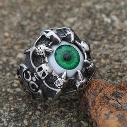 Gothic Creative Design Dragon Claw Demon Eye Ring Men Punk Hip Hop Stainless Steel Rider Dragon Claw Ring Fashion Jewelry Gift