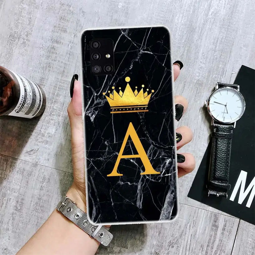 26 Letter Crown Custom A Phone Case For Samsung Galaxy A51 A71 A41 A31 A21S A11 A01 A70 A50 A40 A30S A20E A20S A10S A6 A7 A8 A9