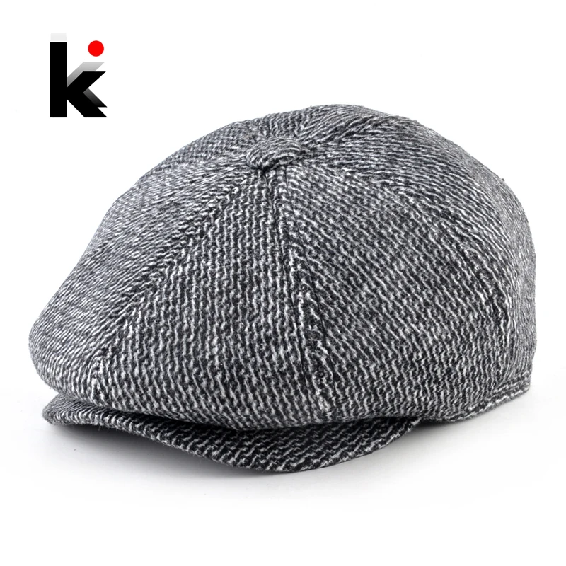 

Striped Beret Men Vintage Peaked Caps Autumn Winter Warm Flat Caps With Earflaps Men's Knitted Berets Hat Newsboy Cap Casquette