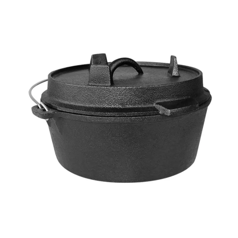 25cm Cast Iron Dutch Oven Camping Pot Outdoor Portable Multi-function Cookware Stew Pot Barbecue Pot Soup Picnic Pot