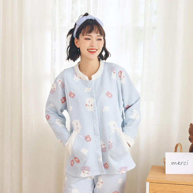 Winter New Plush Stand Collar Warm Interlayer Pregnant Women Prenatal And Postpartum Lactation Maternity Clothes Pajama Suit