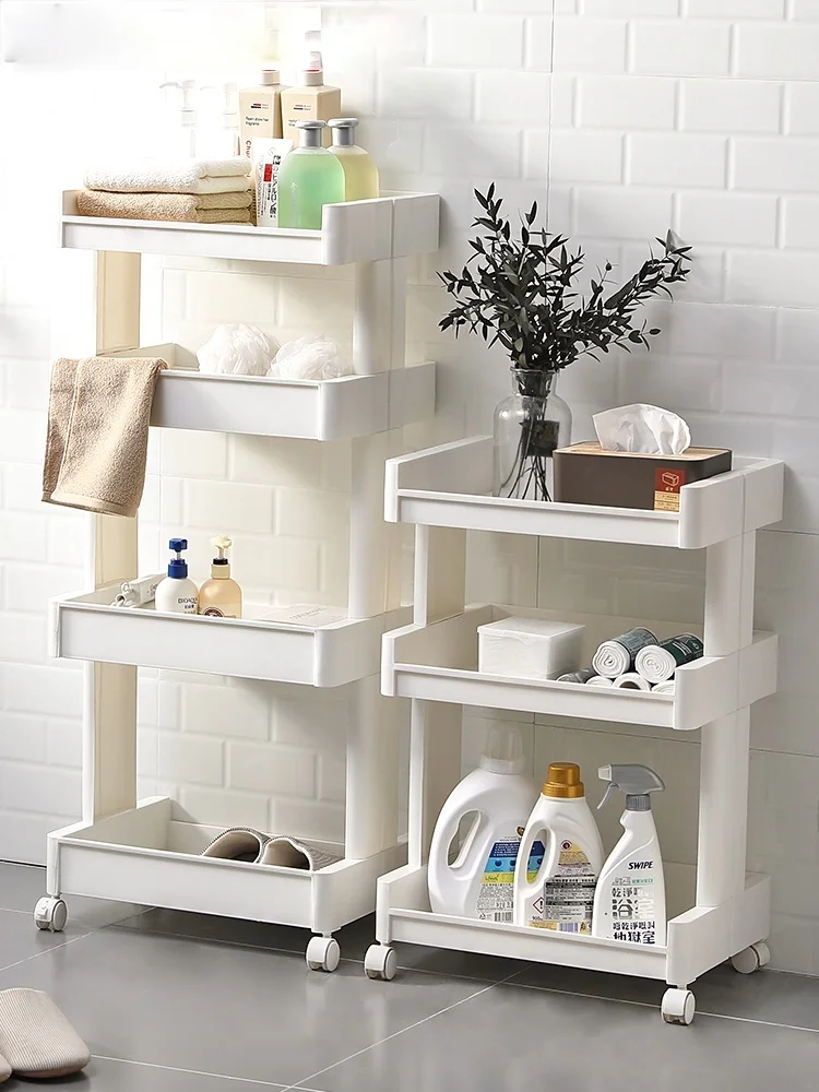 

zq Toilet Storage Rack Toilet Bathroom Floor Washbasin Storage Toilet Multi-Layer Moving Wheels Storage Rack