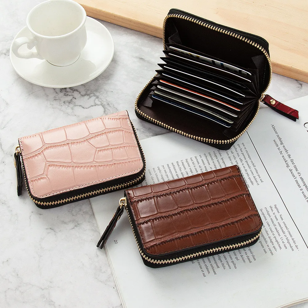 Women Slim  Business Card Holder Pu Leather Credit Card Wallet Bag Zipper Credit/id/bank Card Holder Case Coin Purse billetera