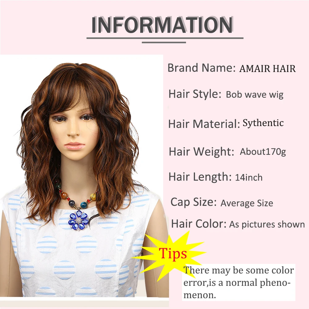 Amir Short Bob Wig Synthetic Natural Side Bangs Curly Heat Resistant Hair for Women Blonde Natural Wave Shoulder Length Cosplay