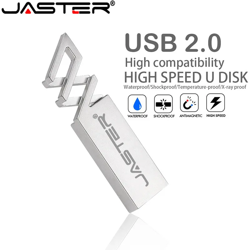 

JASTER New hollow Metal Silver USB Flash Drive 16GB 32GB 64GB Real Capacity Flash Disk 2.0 Custom LOGO Wholesale Memory Stick