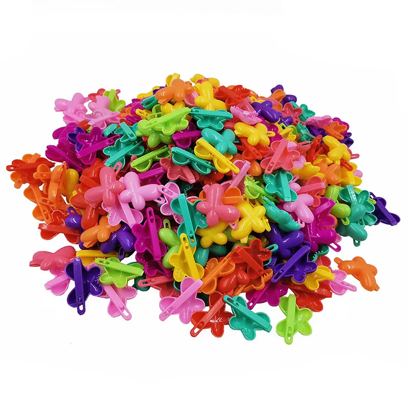 100PCS Sweet Colorful Heart Plastic side hairpins Kids girls butterfly bowhair clips hair accessories Frog bows hair barrettes