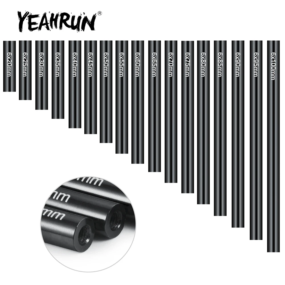 YEAHRUN 20-100mm CNC Metal Pull Link Rod Diameter 6.0mm for Axial SCX10 CC01 F350 RC01 D90 1/10 RC Crawler Car Parts Accessories