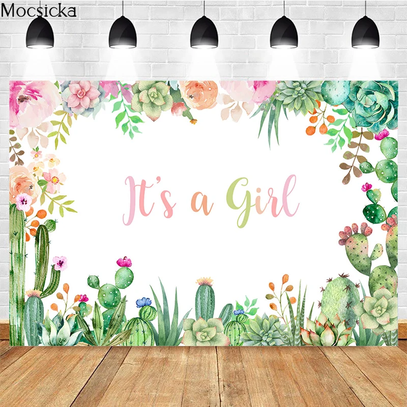 Mocsicka Dit Meisje Fotografie Achtergrond Tropische Cactus Bloemen Decoratie Props Pasgeboren Douche Foto Achtergrond Banner