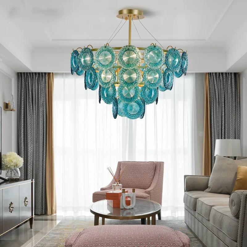 American lighting luxury living room ceiling lamp personality creative bedroom blue glass plate restaurant ceiling light LB40304