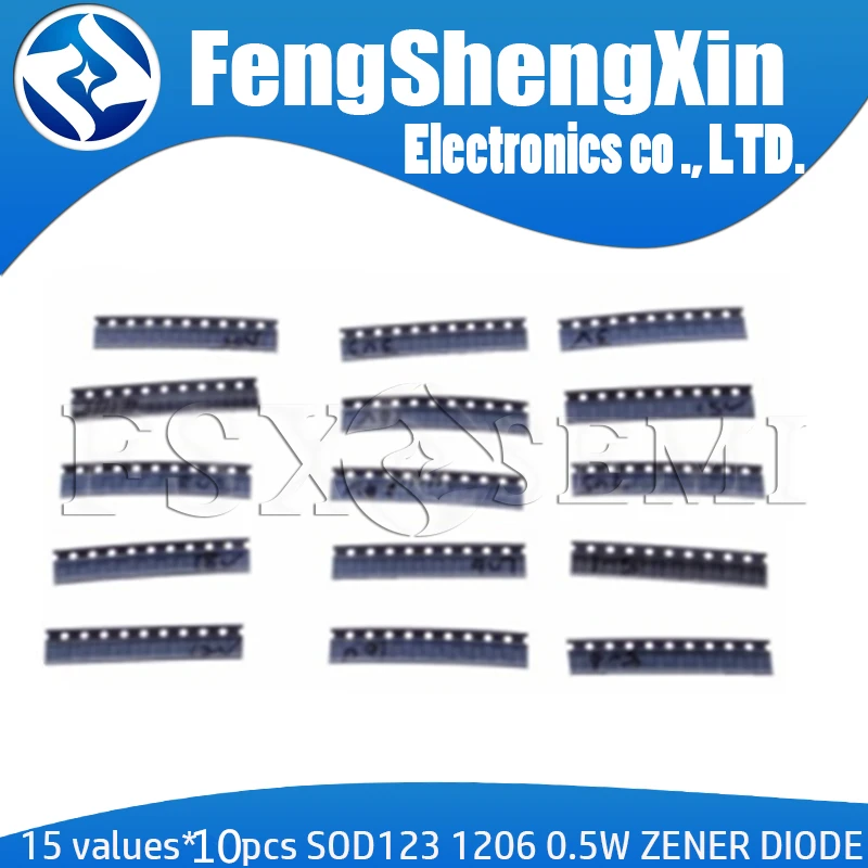 15values*10 pcs=150pcs SOD-123 1206 0.5W Zener diode SMD package KIT 3V~24V 1N4148