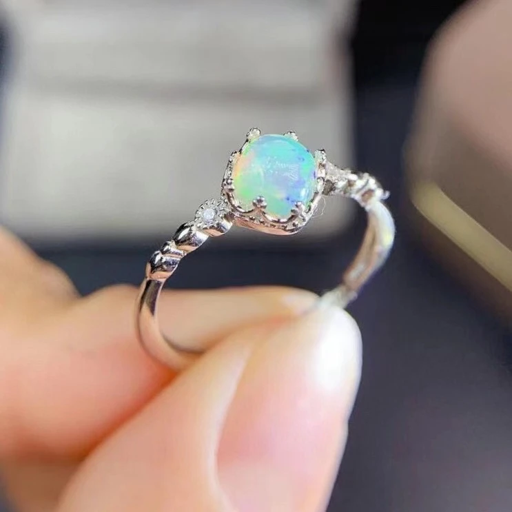 KJJEAXCMY fine jewelry 925 sterling silver inlaid natural white opal women elegant popular square adjustable gem ring support de