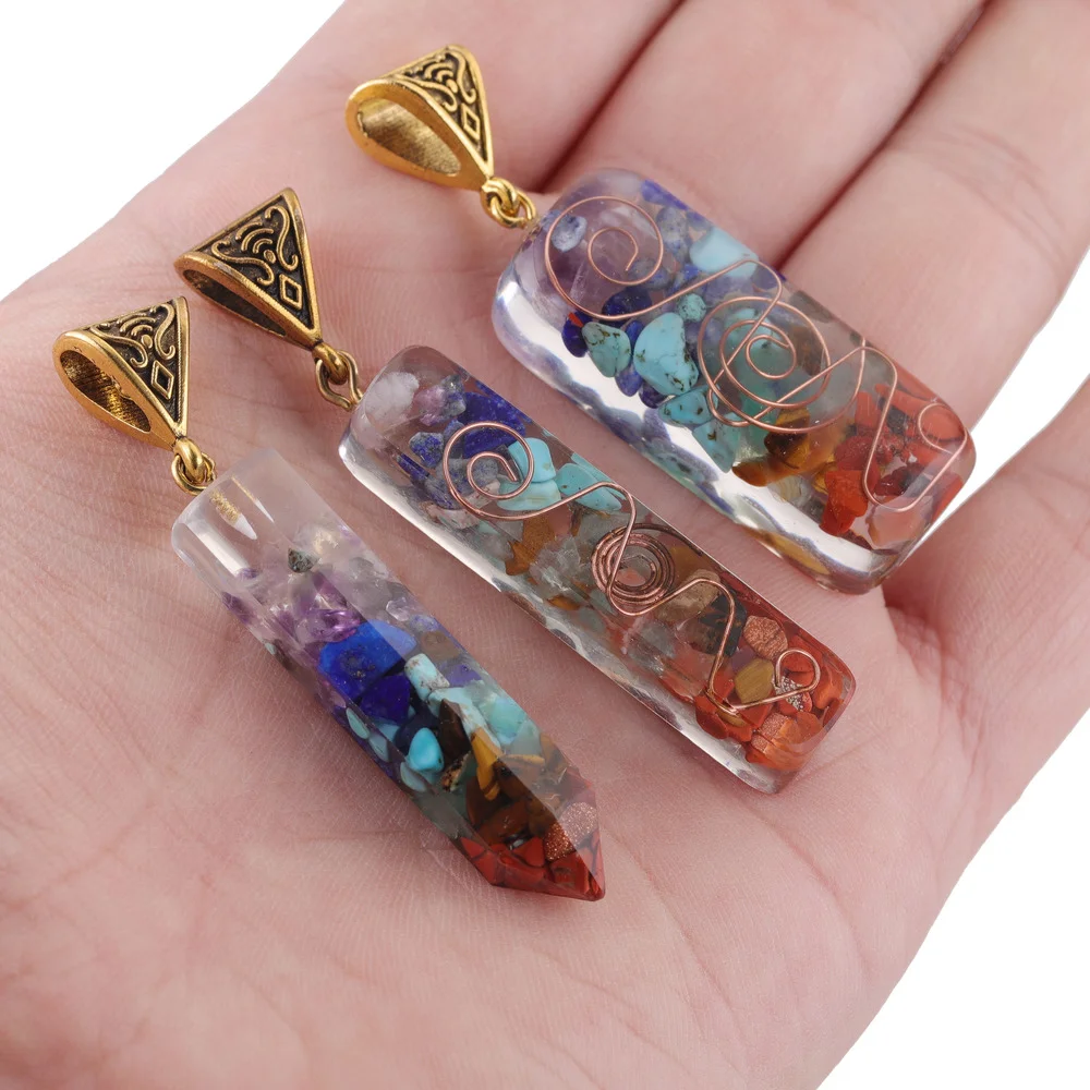 Retro Reiki Healing Energy Crystal Charm Pendants Natural Stone for Yoga Meditation Spiritual 7 Chakra DIY Jewelry Neckalce