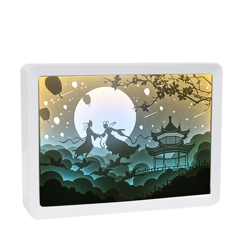 Mix 6 Designs 3D Creative Papercut Light box Night Lamp Paper Pattern Painting LED Table Desk Color Shadow Box Frame