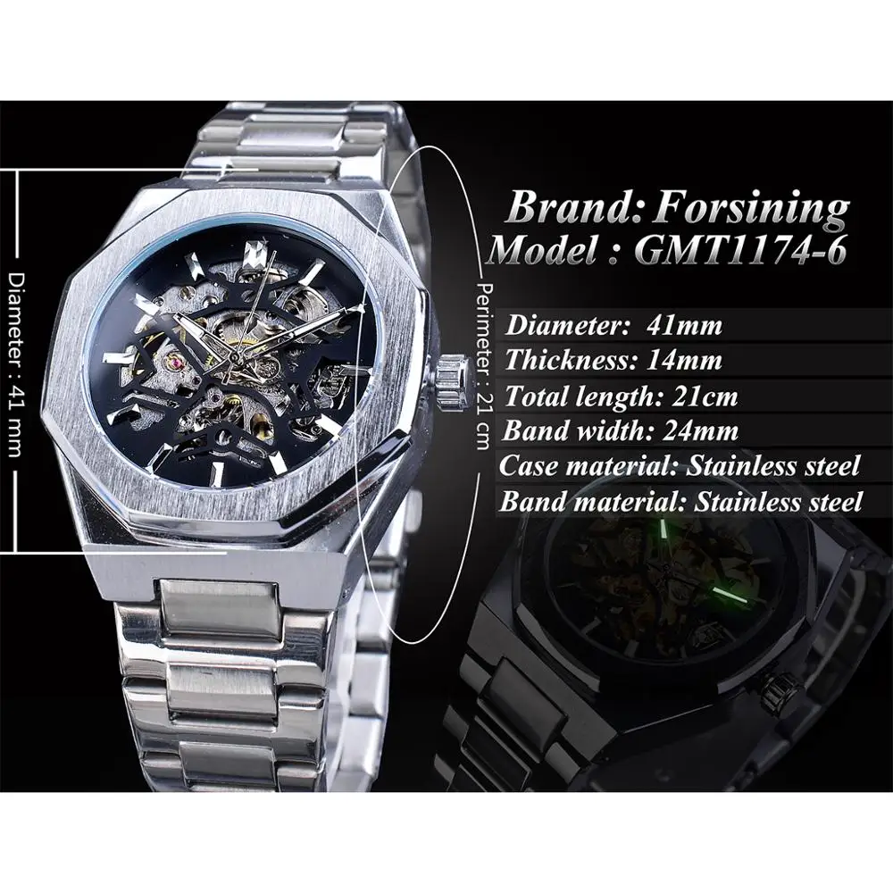 Forsining Steampunk Luxury Black Dial Mens Automatic Mechanical Wrist Watch Top Brand Luxury Male Clock Relogio Transparent Case