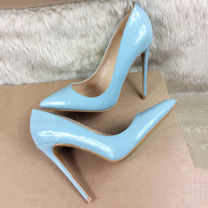 Tikicup Light  Blue Women Patent Stiletto High Heels Classic Style Ladies Formal Dress Shoes Slip On Pointed Toe Party Pumps