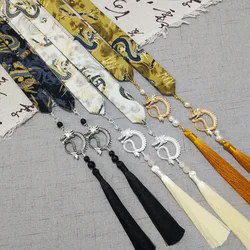 Chinese Style Headband Antique Hanfu Costume Headdress Satin Embroidery Traditional Hair Band Headwear for Women Ribbon HairRope