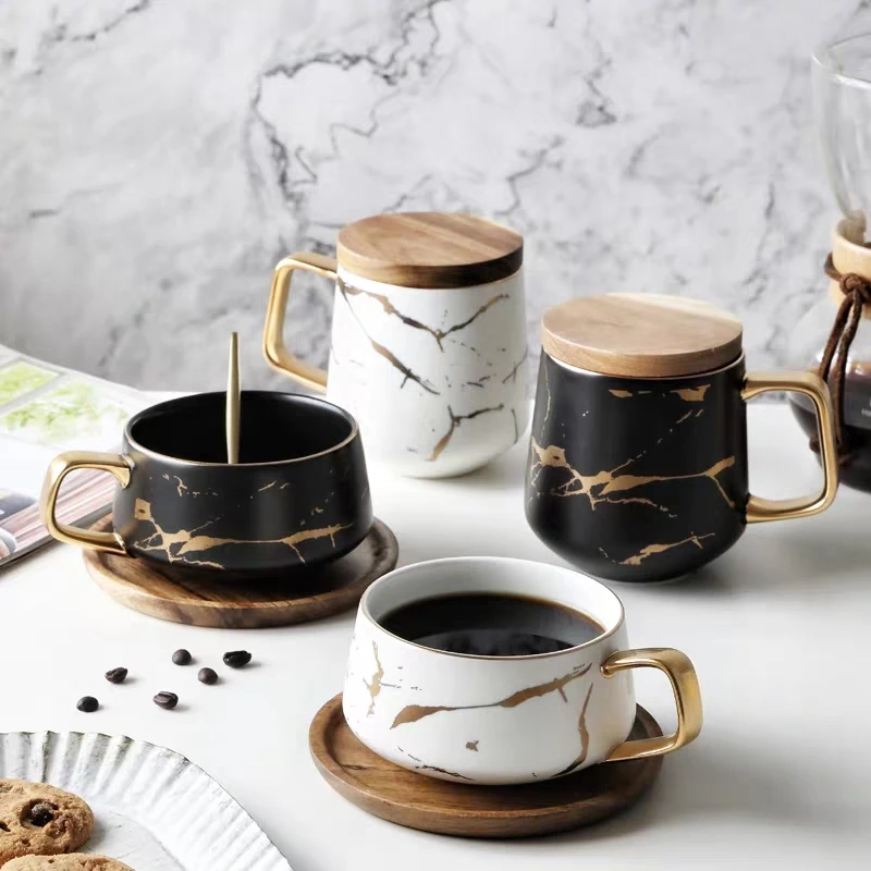 Nordic Marble Coffee Mugs Matte Luxury Water Cafe Tea Milk Cups Condensed Coffee Ceramic Cup Saucer Suit With Dish Spoon Set Ins