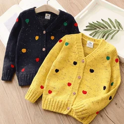 2024 Sping Autumn New 3 4 5 6 8 10 12 Years Children Long Sleeve Tops V-Neck Knitted Little Kids Girl Cardigan Sweater Jacket