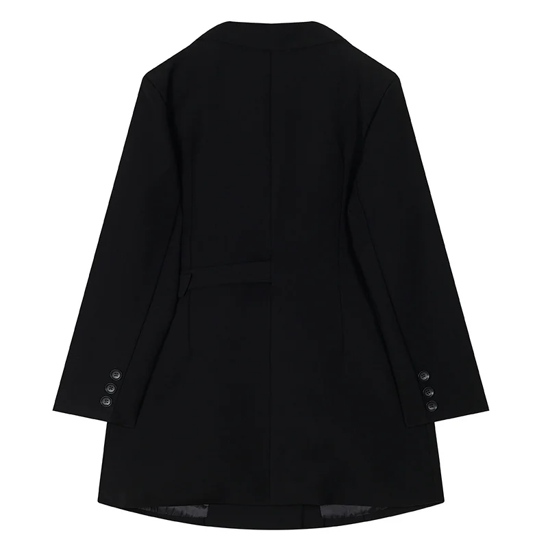 Suit Black Jackets Womens New British Style Design Notched Double Breasted Pockets Office Lady Straight Fashion Casual Coat