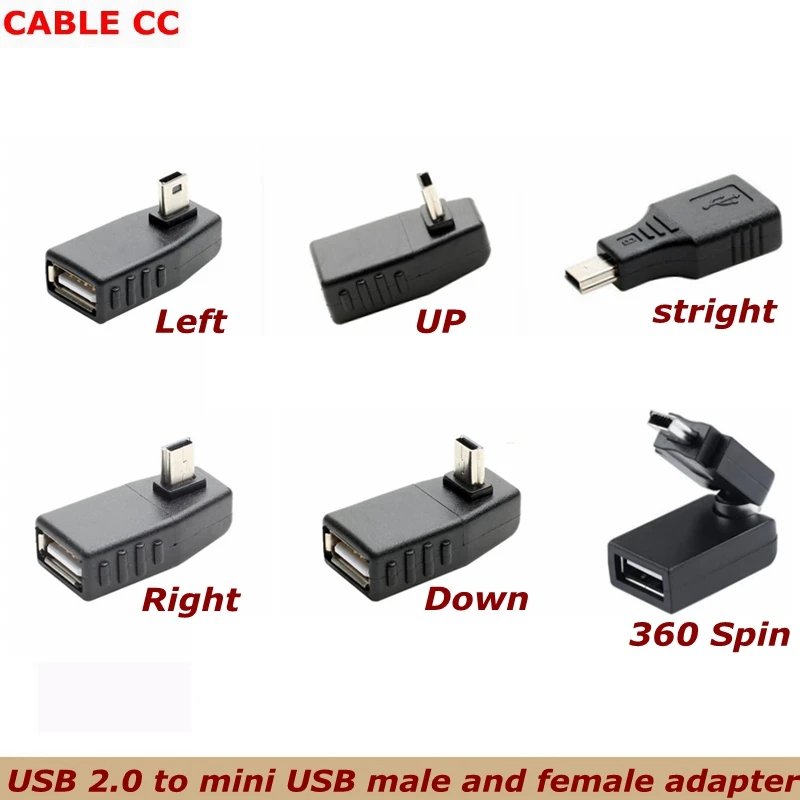 Mini USB 5-pinowe złącze męskie do USB żeńskie 90 stopni Adapter OTG do synchronizacji danych do samochodu MP3 MP4 telefon komórkowy z dyskiem