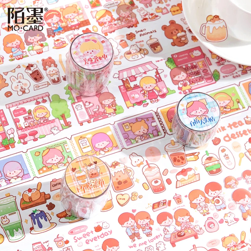 I love milk tea Washi Tape Cute girl PET Adhesive Tape DIY Scrapbooking Sticker Label Japanese Stationery Masking tape