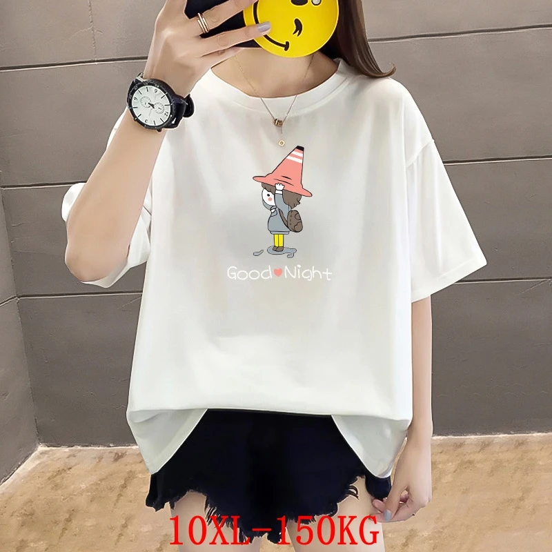 

Large size women's T-shirt big size 7XL 8XL 9XL10XL summer round neck short sleeve loose large size black and white blue top