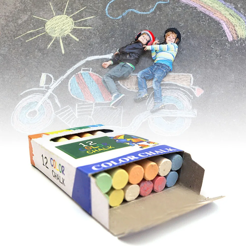 Juego de 12 Uds de tizas de calle, 6 colores alegres brillantes, tizas hexagonales lavables no tóxicas sin polvo para pizarras, patio de juegos