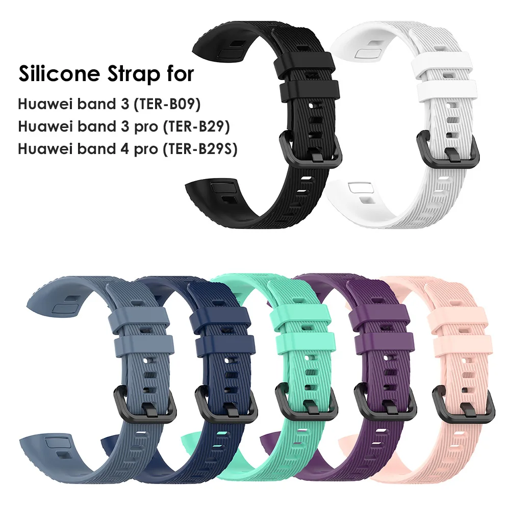 Silicone Watch Strap for Huawei Band 3/ Band 4 Pro Bands Fitness Tracker Replacement Wristband with Metal Clasp TER-B29/B29S/B09