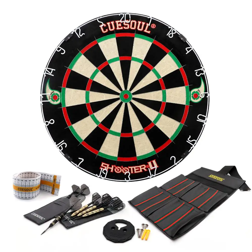 

CUESOUL SHOOTER-II 3 EYES Official Size Sisal Bristle Dartboard Set with Dartboard Surround Wall Protector and Steel Tip