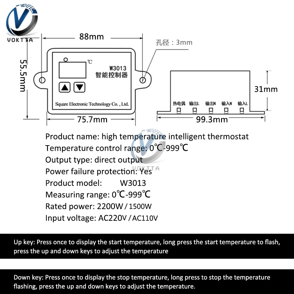 W3013 Digital Display Thermostat Switch K Type Thermocouple 1M AC 110V 220V Temperature Controller Thermoregulator Thermometer