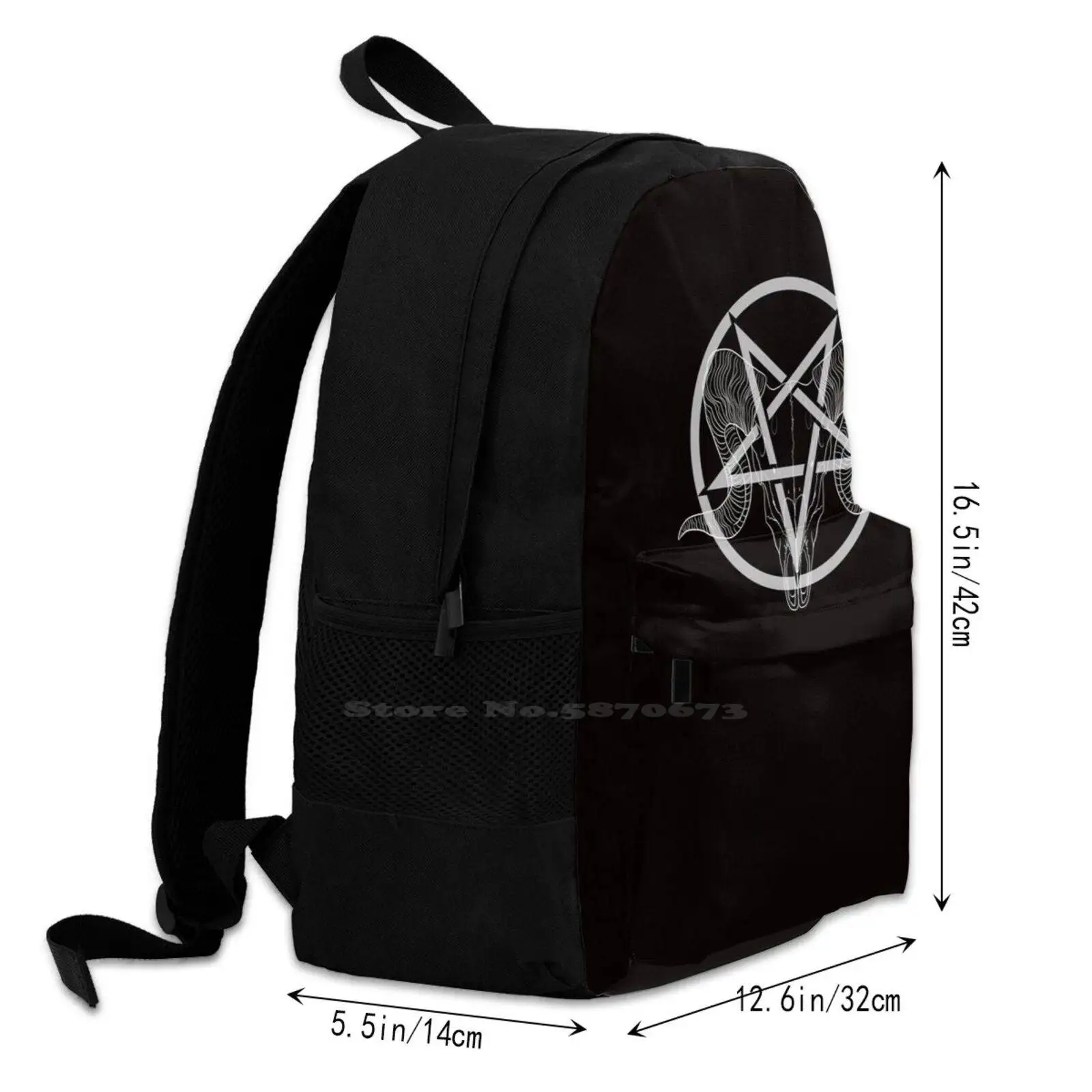 Black Metal Large Capacity Fashion Backpack Laptop Travel Bags Black Metal Pentagram Goat Skull Ram Skull Metal Metalhead Baby