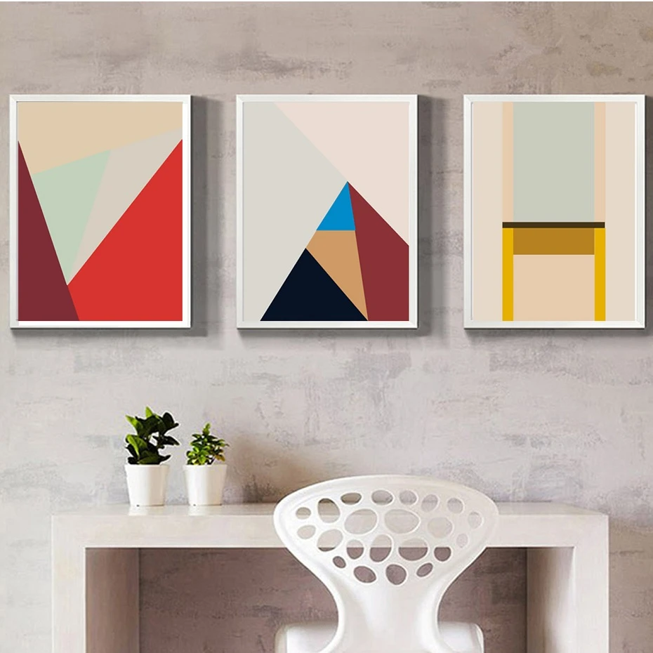 Abstract Colorful Geometric Triangles Posters Canvas Painting Prints Wall Art Pictures Gallery Living Room Interior Home Decor