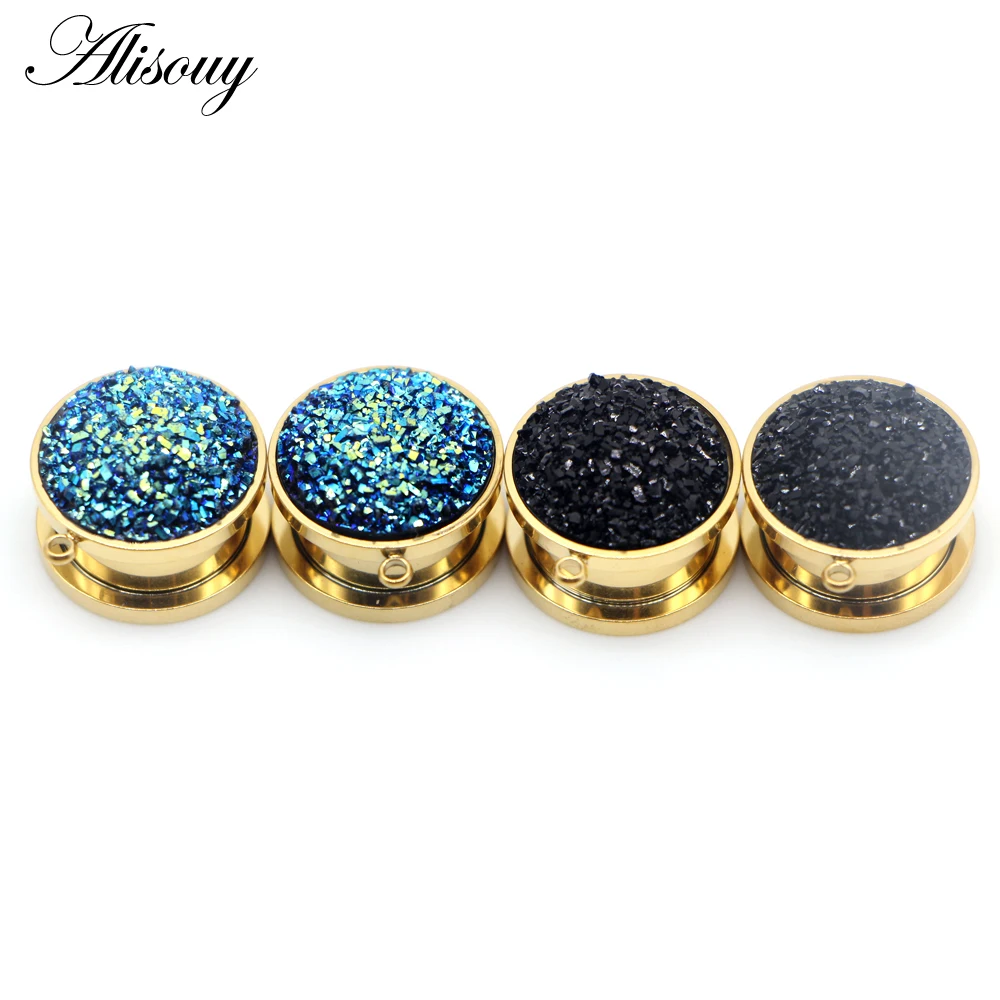 Alisouy 2pcs Resin DIY Pendant Stainless steel Screw Ear Plugs Tunnel Strechers Expander Earrring Piercing Unisex Body Jewelry