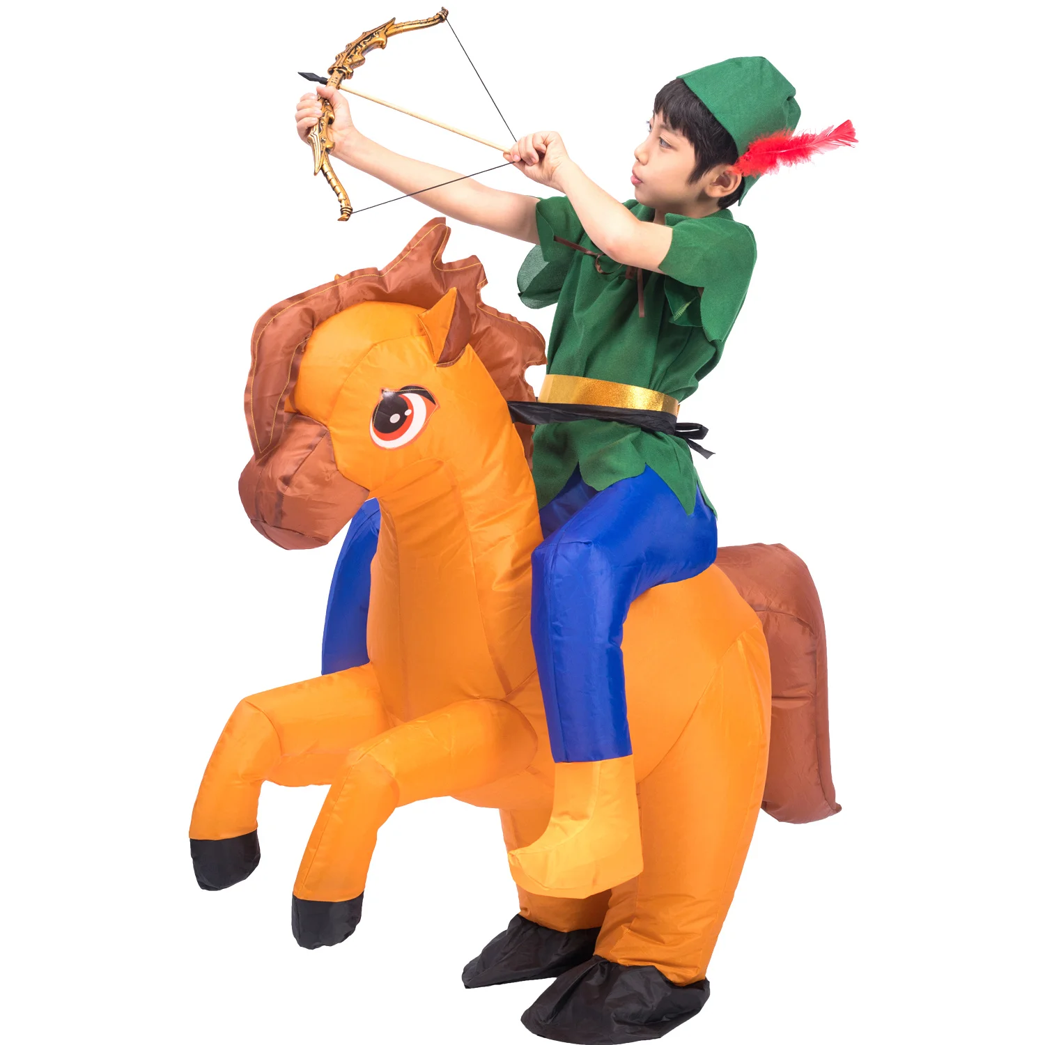 

Boys Inflatable Hunter Robin Hood Riding Horse Costume Child Kids Fantasia Halloween Purim Party Inflated Fancy Dress Cosplay