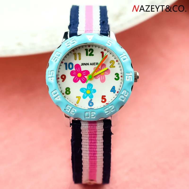 

2019 new arrived little student nylon sports watch boys girls lovely flower dial luminous hands quartz watch children 3D clock