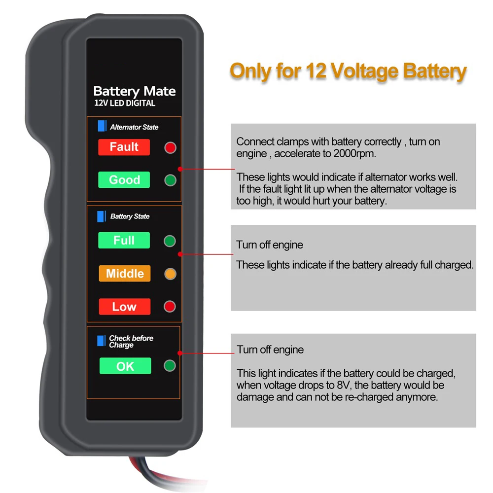 OBDMONSTER 12 V Tester akumulatora samochodowego Test alternatora pojazdu 12 V bateria sprawdź narzędzie diagnostyczne dla samochodów i motocykli