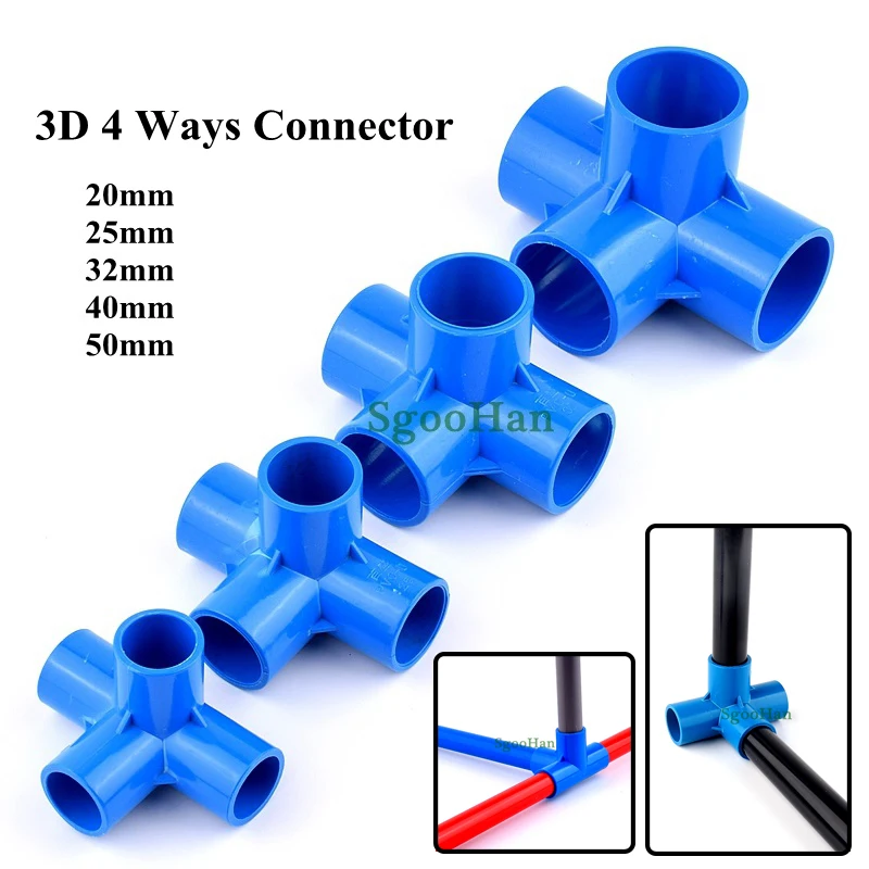 2~30pcs Blue ID 20~50mm 4 Ways PVC Pipe Connector Aquarium Fish Tank Joints Hydroponic Framework Coupler Adapter Tube Fittings