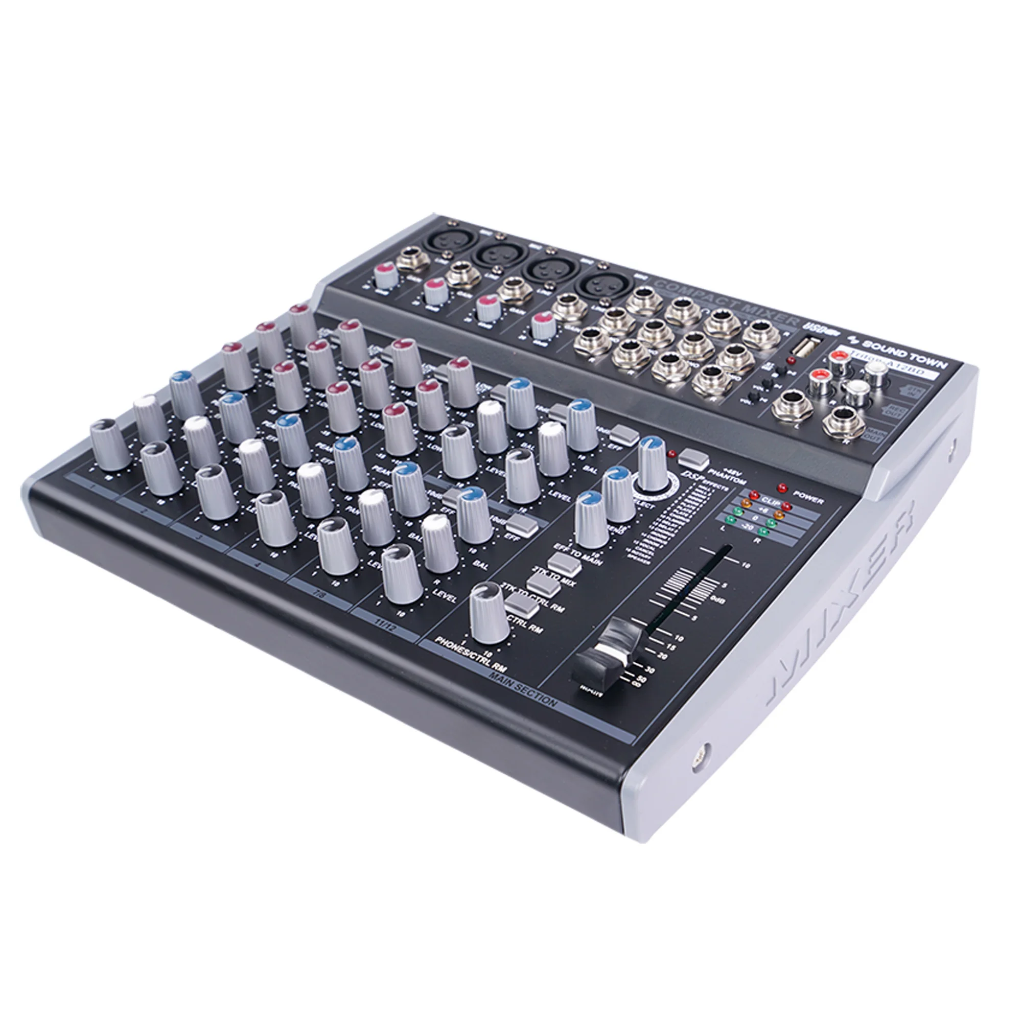 Batedeira de áudio profissional com 12 canais, com interface usb, gravação, eq, bluetooth, dsp e 48v phantom (tablete)