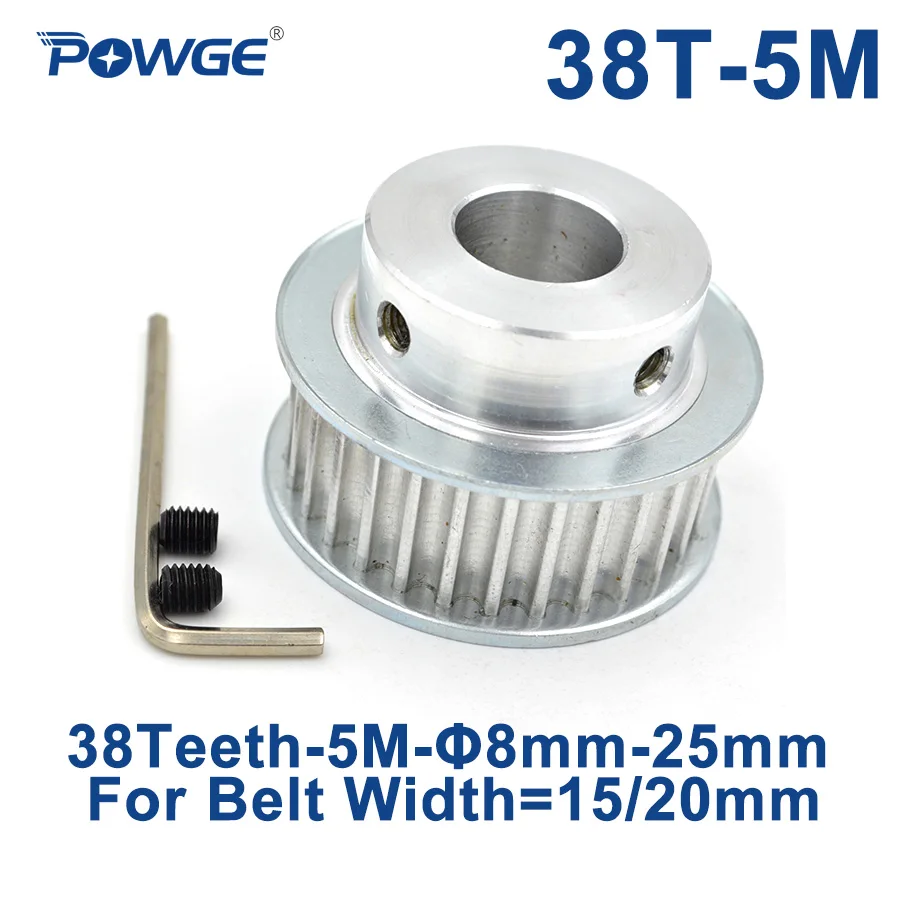 

POWGE Arc 38 Teeth HTD5M Synchronous Pulley Bore 8/10/12/14/15/16/17/19/20/25mm for Width 15/20mm HTD 5M Timing Belt 38Teeth 38T