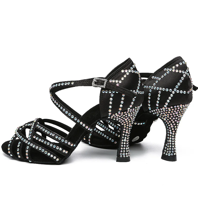 JuseDanc zapatos de baile latino para mujer, zapatos de baile de Jazz negro, zapatos de baile de boda, diseño especial en la espalda