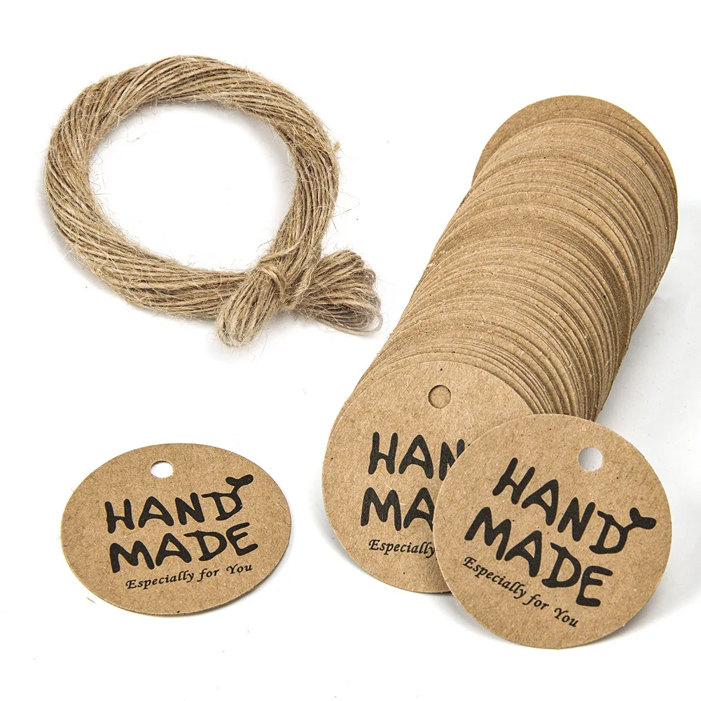 100 Stück Kraftpapier-Geschenkanhänger „Danke, dass Sie mit uns feiern“-Etiketten, handgefertigt, für Hochzeit, Party, Dekoration, Verpackung, Hängepapier – Detail 5