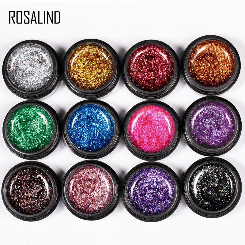 ROSALIND 5ML Shiny Silk Gel เล็บ Polish Bright สำหรับ Glitter Nail Art Design Need หลอดไฟยูวี Top Base Primer สำหรับเล็บ