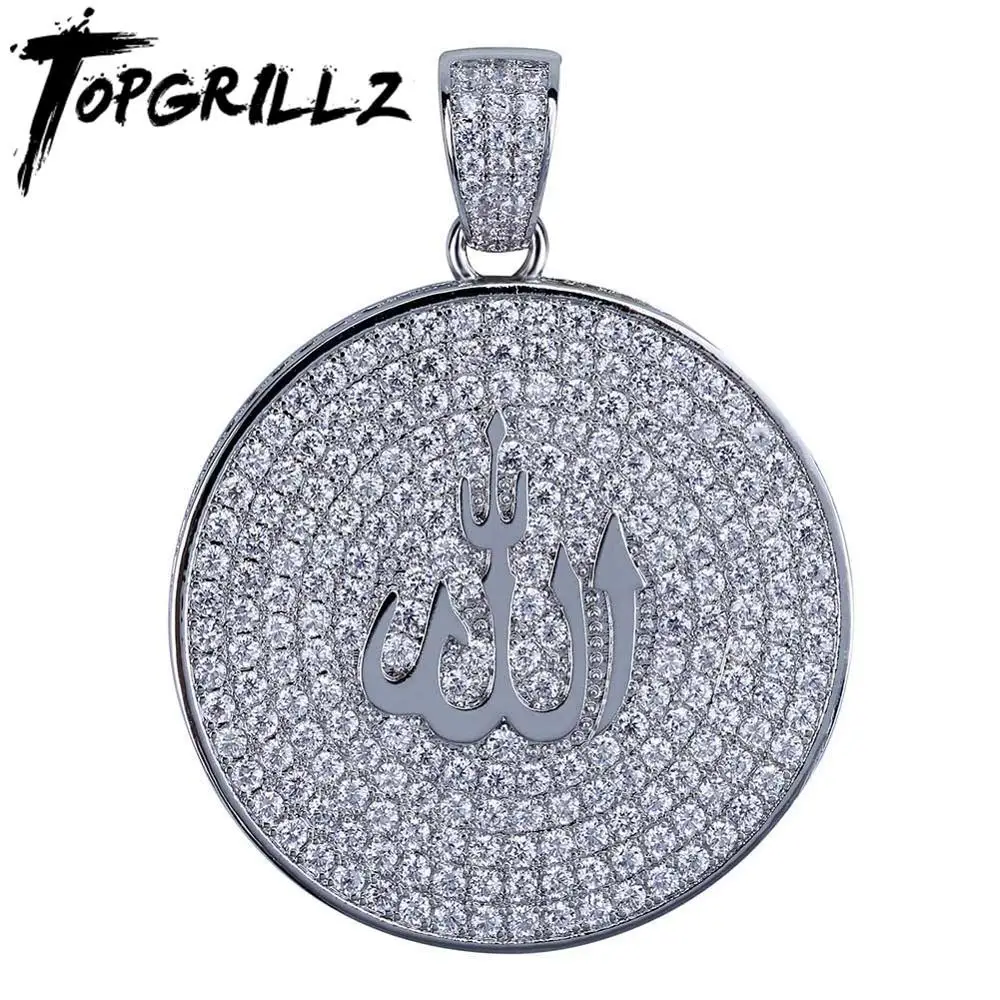 TOPGRILLZ Men's Women Iced Out Cubic Zircon Round ReligioJewish Sign Pendant Necklace Gold Silver Color Rose Gold Jewelry Gifts