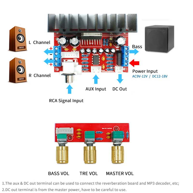 Carte Amplificateur TDA7ino 7, 2.1 Canaux, Amplificateurs de Puissance Audio, Basses, Aigus, Contrôleur de Volume, DIY, Système d\'Amplification à 3